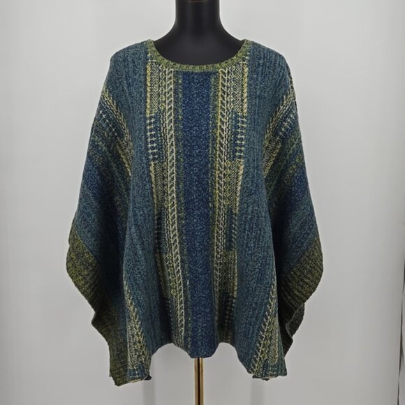 J. Jill Blue and Green Striped Women's Sweater Poncho Abstract One Size - Picture 3 of 11